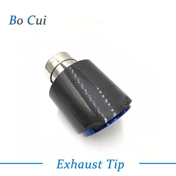 

1 pcs outlet 114mm glossy carbon fibre + blue end exhaust universal automobiles exhaust muffler tip ak tip
