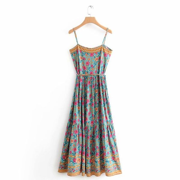 

summer rose print womens dresses spaghetti strap backless casual ladies dresses ankle length fashion female clothing, Black;gray