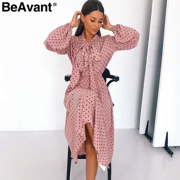 

beavant elegant polka dot maxi dress women summer lantern sleeve pink dress loose holiday ladies chic bow party dresses 2020, Black;gray