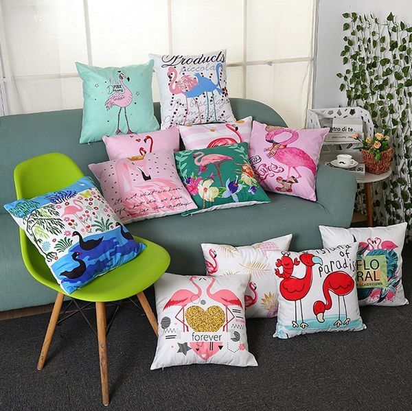 Cushion Covers Cotton Flamingo Throw Pillow Case Home Sofa