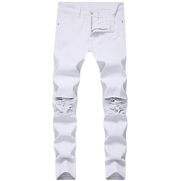 

весна мужская белая дыра джинсы улица тонкий рваные твердые мужские брюки карандаш отвлекающие модные брюки для мальчиков, Blue