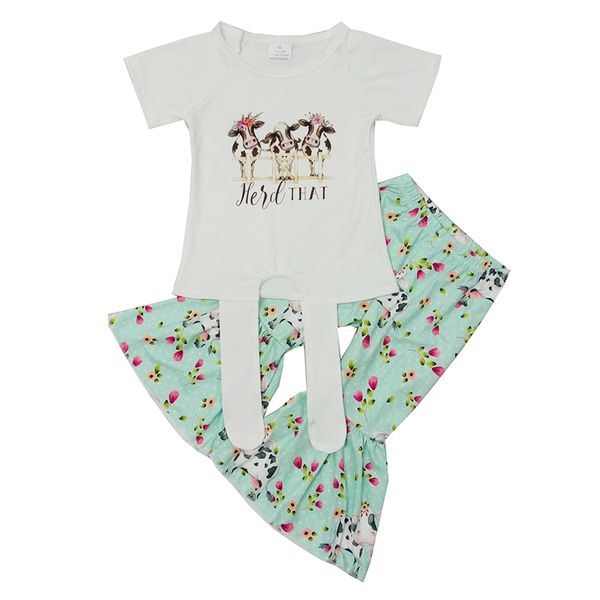 

girls clothes summer outfits 2020 new design infant baby newborn girls spring summer casual kids boutique clothing t-shirt bell bottom sets, White