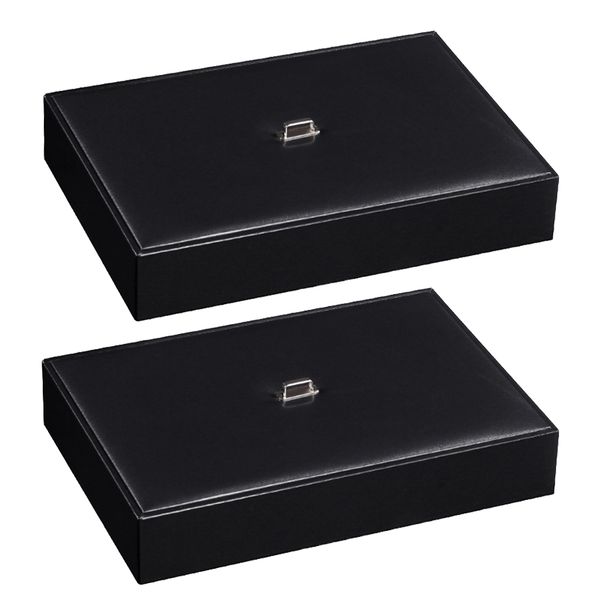

2 pieces 6 slot valet tray leather nightstand organizer jewelry storage box, Black;white