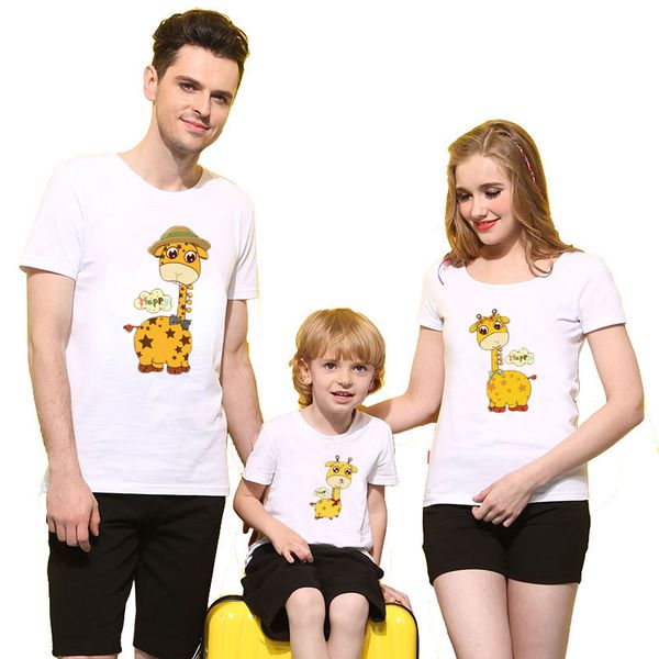 

summer t-shirt girls family matching clothes mother son daughter dad outfits tees cotton summer match giraffe t-shirt, Blue