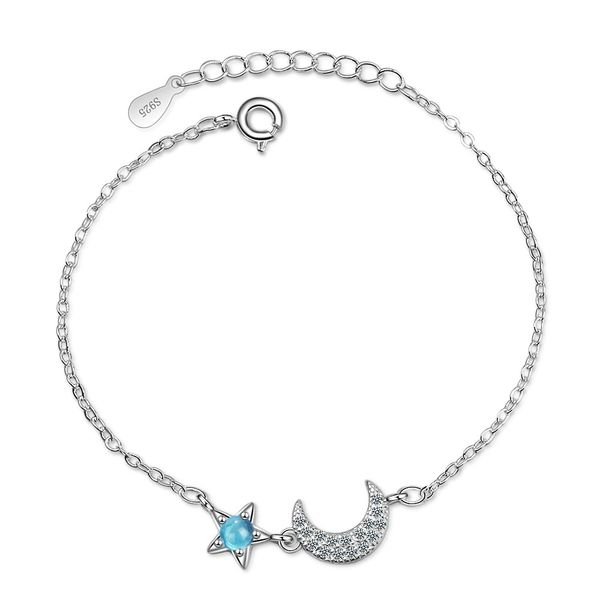 

100% 925 sterling silver elegant moon & star crystal ladies bracelets jewelry women short choker charms gift drop shipping, Golden;silver