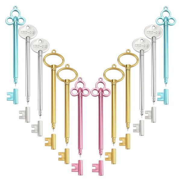 

vintage key shape 0.38 mm gel ink pen bold fine point black ink retro chic pens 12 pcs random color