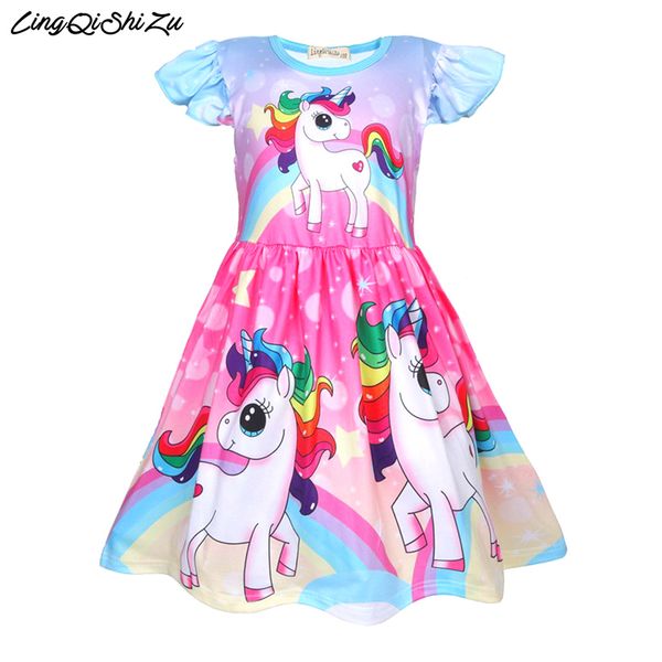 

baby girls clothes unicorn dress halloween birthday party vestidos flying sleeve dresses christmas costume for girls 6700, Red;yellow
