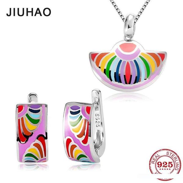 

jewelry set colorful ribbon flower earring for women 925 sterling silver charms fashion pendant earrings party colorful enamel