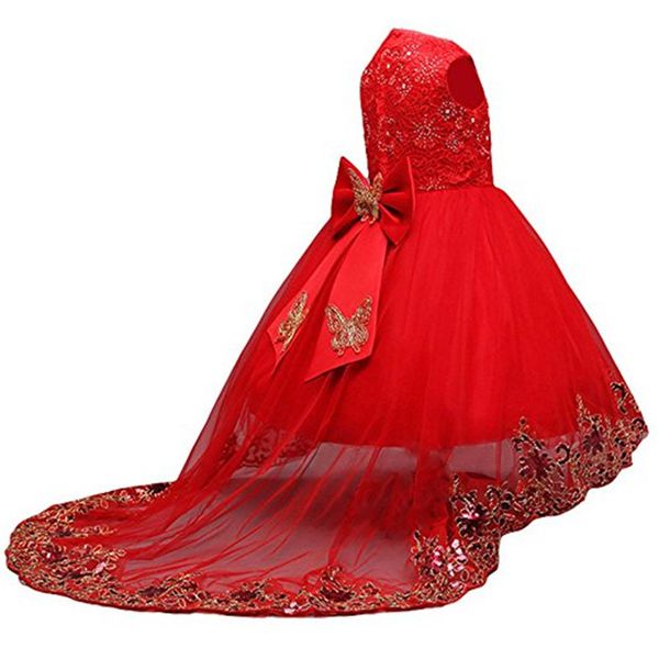 

kid princess flower girl dress party gown butterfly bow, Red;yellow