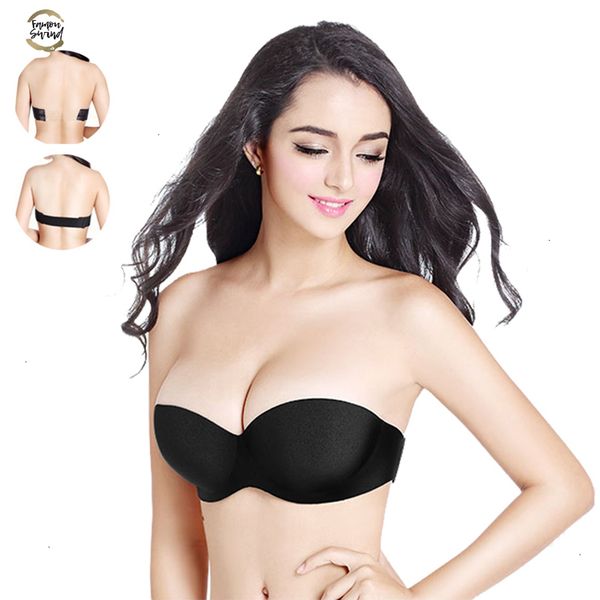 

bras invisible for women push up bra lingerie back band dress backless bras strapless underwired 1/2 cup wire underwear, Red;black