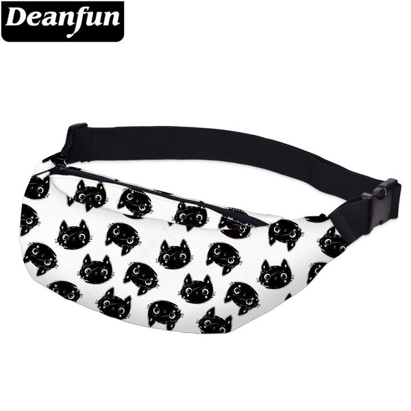 

deanfun printing little black cat men fanny packs waterproof white waist pack man shoulder bag for phone yb-60