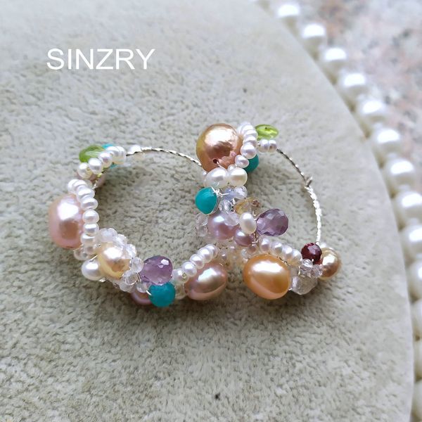 

sinzry handmade 925 sterling silver baroque freshwater pearl natural stone elegant colorful personality drop earrings for female