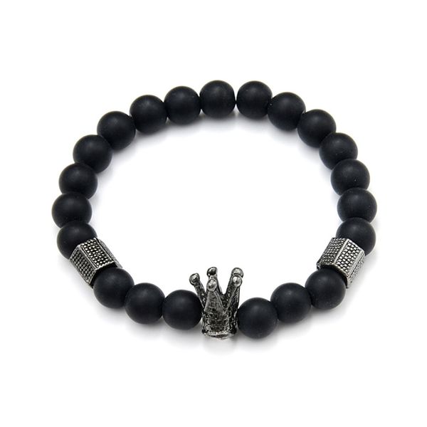 

trendy lava stone imperial crown bracelet for men women matte black beads bracelets shellhard natural stone bracelet jewelry, Golden;silver