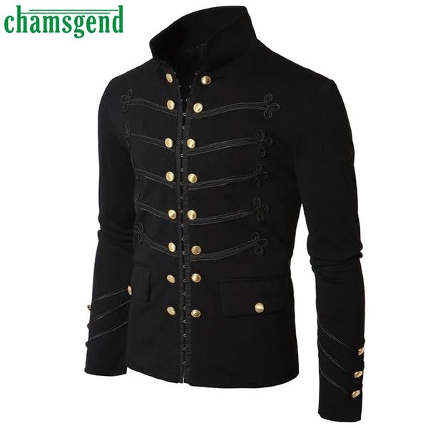 

chamsgend men's coat jacket new fashion male autumn winter gothic embroider button coat uniform costume praty outwear #35, Black;brown