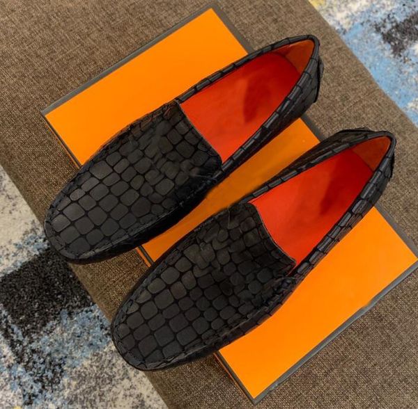 

orignal box] luxury new h metal mens loafers stone pattern genuine leather formal slip on wedding dress shoes size 38-44, Black