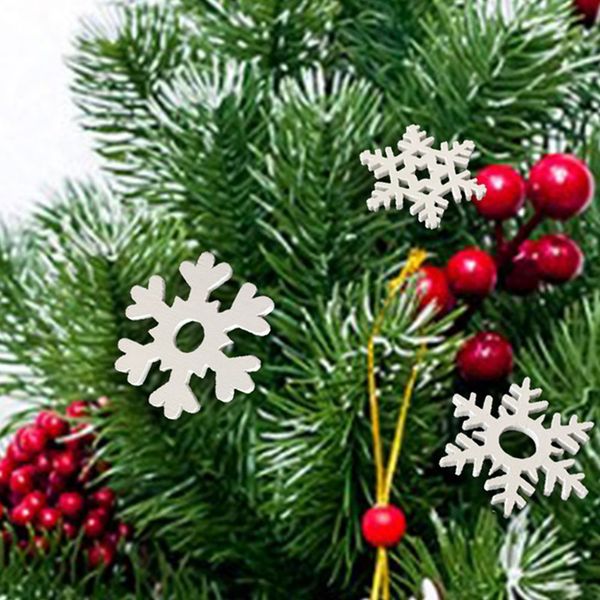 

50pcs 35mm white wood snowflakes christmas decoration for home xmas tree ornaments pendants hanging new year decorations