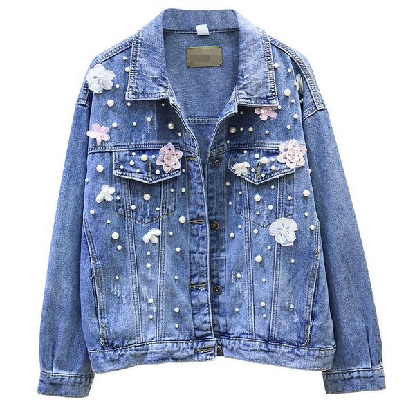 

2019 autumn embroidery flower cowboy loose coat female denim jeans jacket flower hole denim coat female loose jacket women, Black;brown