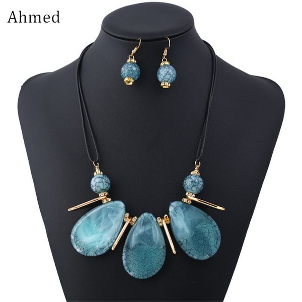 

ahmed fashion cracked plate water droplets geometric necklaces & pendants statement necklace earrings for women jewelry set, Silver
