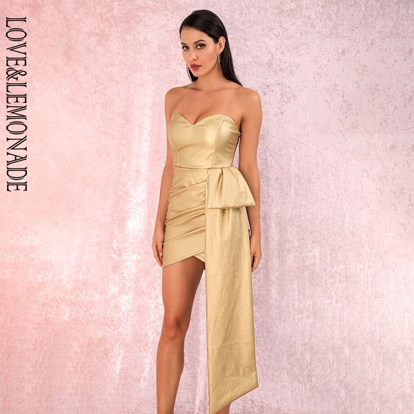 

love&lemonade gold bandeau v-neck double streamers cross pu material mini party dress lm82017 autumn/winter, Black;gray