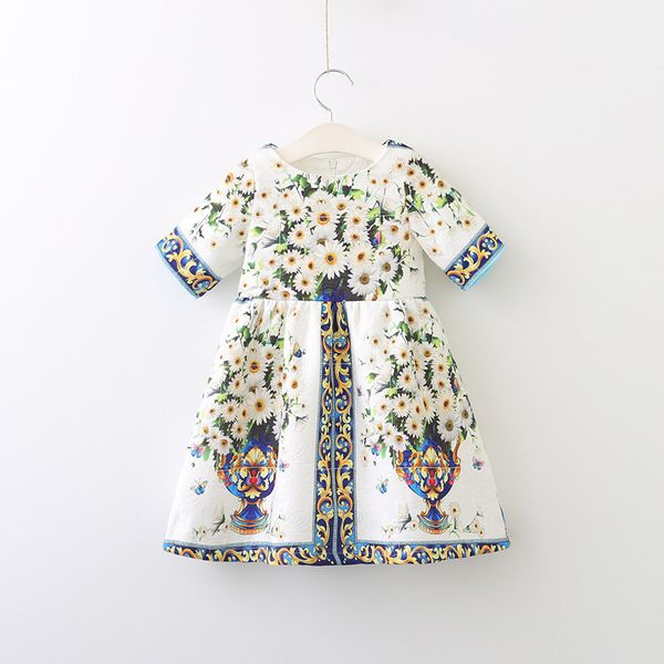 

2020 весна лето baby girl платье printed vintage суд цветочные платья принцессы дети цветочное платье половина рукава вокруг шеи детская оде, Red;yellow