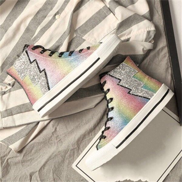 

2019 new uv chinatown variegated dragon shine reflection rainbow lightning leisure canvas high helper male and female couples low helper sho, Black