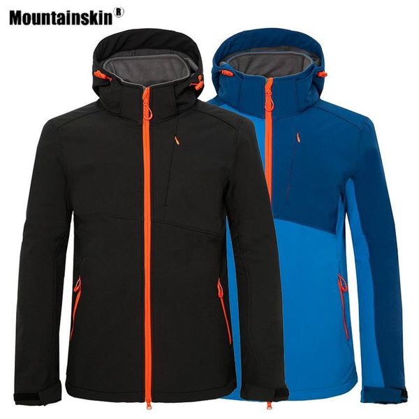 

mountainskin men's hiking softshell jacket winter fleece outdoor sport water repellent camping trekking climbing male coat va578, Blue;black