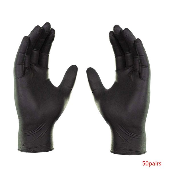 

50 пар пищевых одноразовых перчаток кухонные садовые работы мытье посуды водонепроницаемые нитриловые перчатки противоскользящие анти-маслян, Black;white