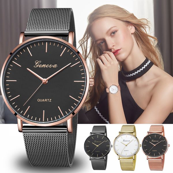 

modern fashion quartz watch women mesh stainless steel watchband casual wristwatch gift for female kids watches, Slivery;brown