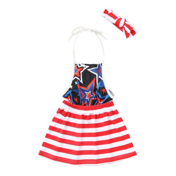 

лето детской одежды малыши детские платье девушки 4 июля звезда и stripe print патриотического рукавов backless платье для девочек, Red;yellow