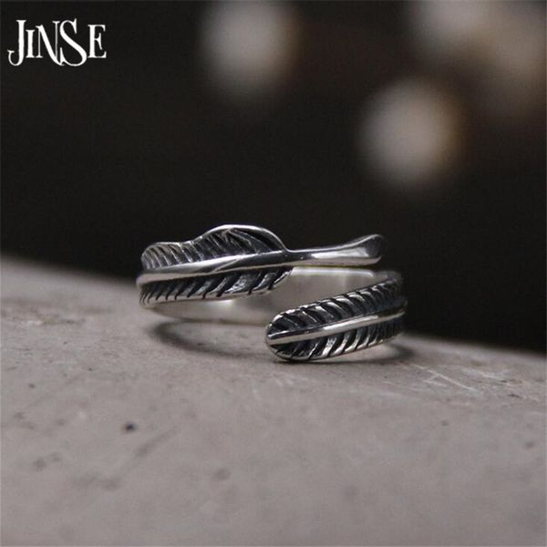 

jinse 100% real pure 925 sterling silver rings for men jewelry s925 solid thai silver feather ring 4.6mm 2.1g, Golden;silver