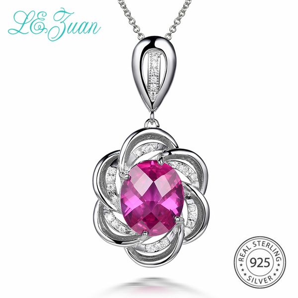 

l&zuan 7.91ct pink ruby pendant for women real 925 sterling silver pink stone necklace white cz fine jewelry with silver chain