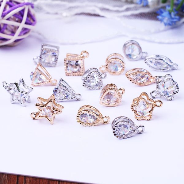 

10pcs fashion jewelry floating charms star heart gold/silver color zircon imitation crystal charm for women accessory jewelry, Bronze;silver
