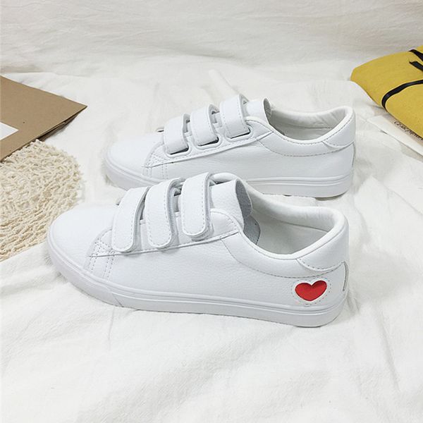 

women white flats vulcanized shoes pu leather shoes hook loop waterproof ladies high platform casual female lady footwear 2019, Black