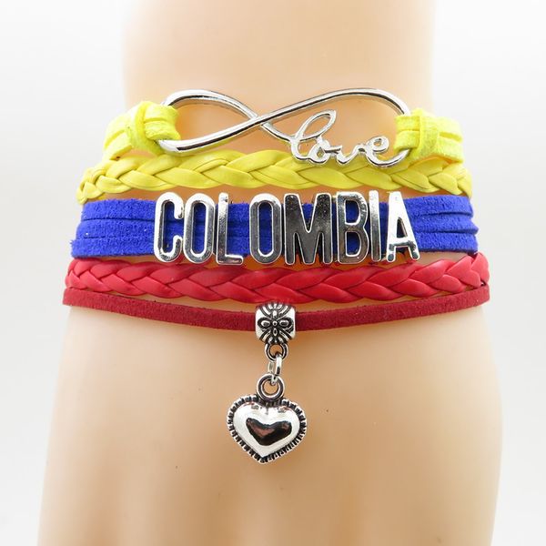 

бесконечность любовь колумбия браслет сердце очарование любовь моя родина колумбия флаг ювелирные изделия браслеты браслеты для женщин и муж, Golden;silver