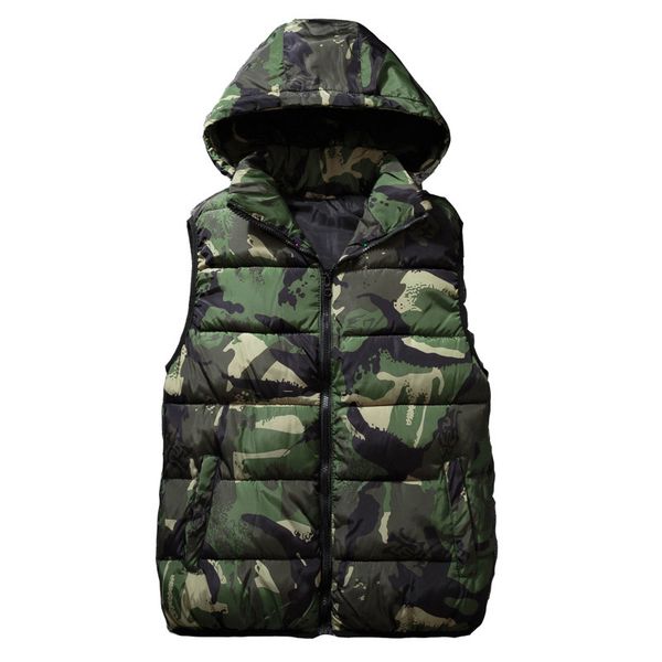 

men's jacket paka sleeveless cotton vest new men's warm vest thick camouflage clothing in winter, Black