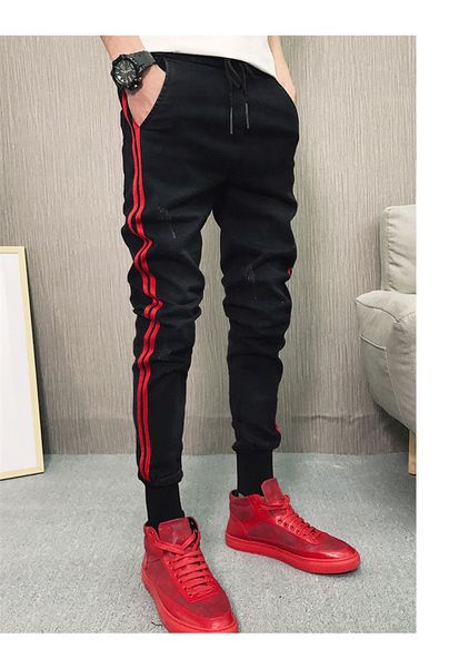 

подростковая hiphop street jeans весна осень дизайнерские disterressed джинсы мужчины тощий эластичный пояс карандаш штаны, Blue