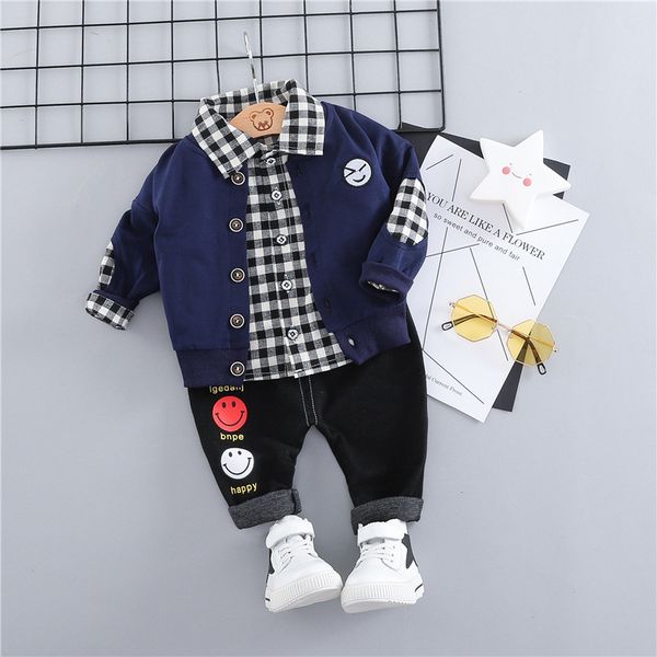

hylkidhuose 2019 baby girls boys clothing sets toddler infant clothes suits face coats plaid shirt pants children costume, White