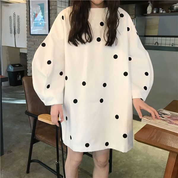 

толстовки женщины o-шея puff рукав dot печатных сыпучее kawaii простого all-матч в корейском стиле свитера для женщин soft daily толстовки, Black