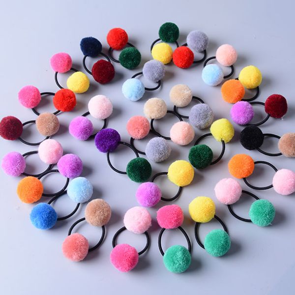 50 pcs / set bonito Pompom Duplo Pom Cabelo Elastic Meninas clipes Cordas Varas Acessórios Crianças Meninas do presente Atacado