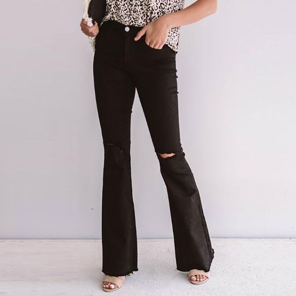 

100% brand new women's jeans denim hole wide leg flare pants high-waist hiphop skinny trousers jeans, Black;white