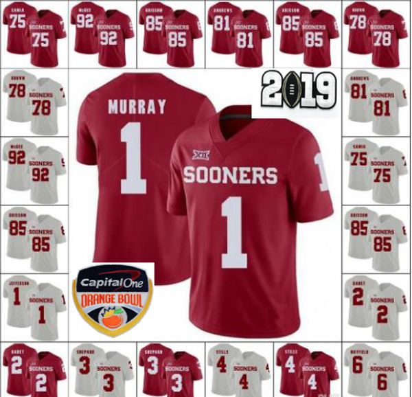 

2019 Персик Чаша Оклахома Sooners 1 Kyler Мюррей 2 Цеде ягненка 7 Спенсер Ратлер 5 маркизы Браун 26 Кеннеди Брукс 44 Радли-Хайлс трикотажных изделий