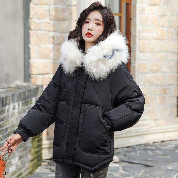 

women faux fur hooded solid casual short outerwear long sleeve down jacket winter daily windproof zipper warm with pockets, Black
