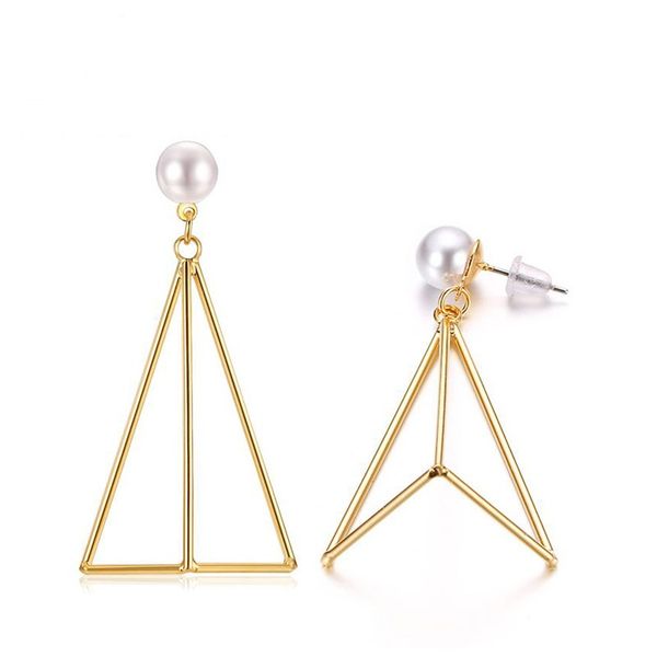 

gold color fashion simple lady's triangle pearl earrings stainless steel earrings jewelry gift for women lady j061, Golden;silver