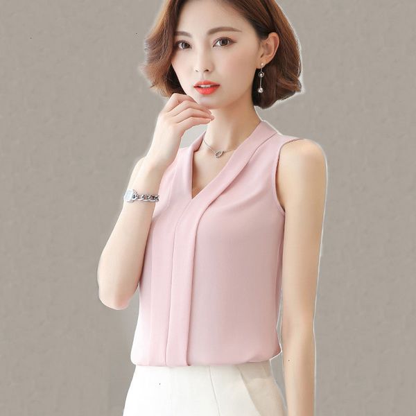 

ladies designer women blouses korean style fashion women chiffon blouses ladies female sleeveless office lady white shirt v neck