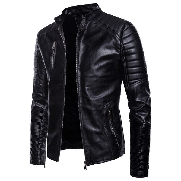 

code] european 2018 new style punk men's wear locomotive multi-zipper leather coat motorcycle leather coat jacket b032, Black