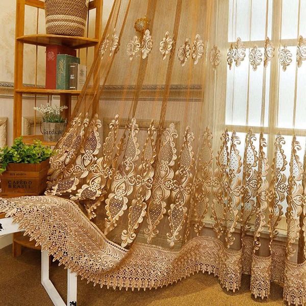 

european luxury lace tulle curtains for living room dining room bedroom kitchen study l brown/white optional customizable