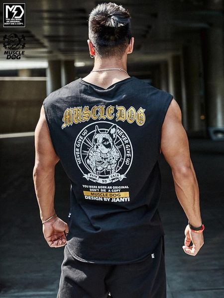 

muscle dog born in the original popular logo wide shoulder loose running iron training fitness clothes sport vest man, Black;blue