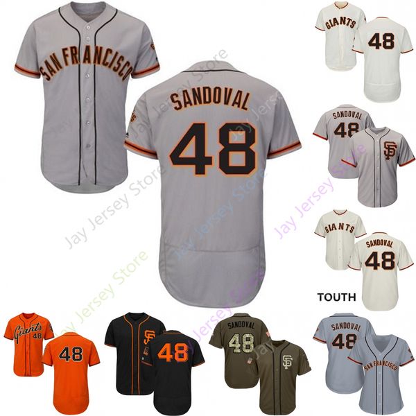 

2019 San Francisco 48 Pablo Sandoval Jersey Giants Jerseys Cool Base Flexbase Home Away White Black Red Grey Pullover Button Men Women Youth