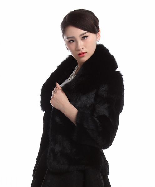 

new autumn and winter short style elegant women's fur coat women warm slim fur coat outerwear with large collar, Black