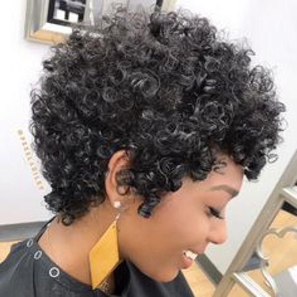 

short afro kinky curly wig brazilian remy human hair wigs for black women machine made curl pixie cut wig, Black;brown